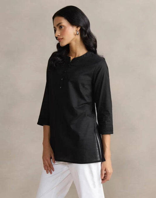 Black Cotton Slim Fit Short Kurta